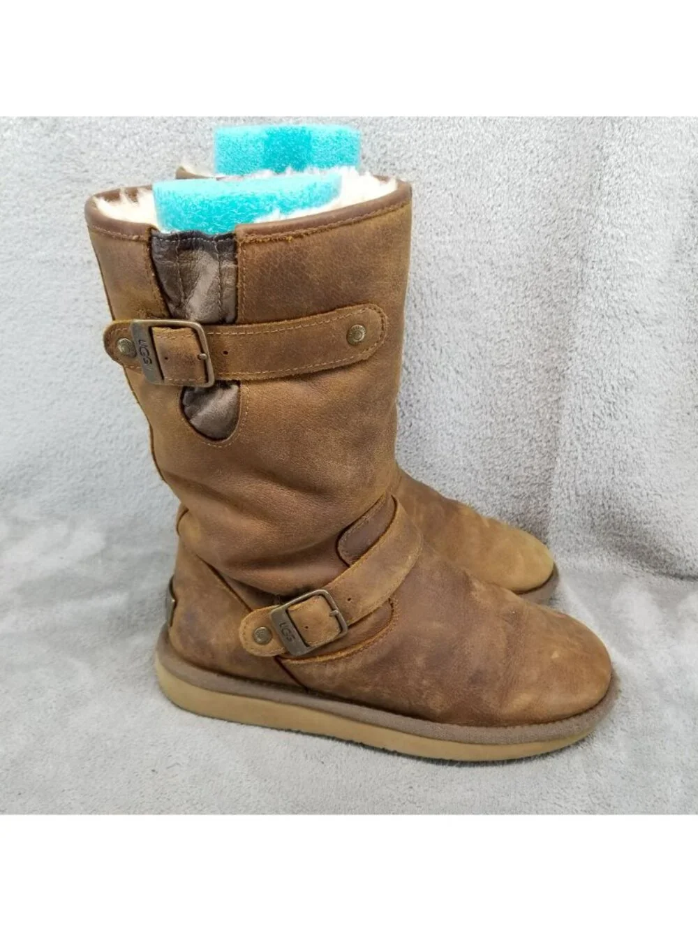 UGG Shoes Womens Size 7 Brown Leather Sutter Buckle Shearling Boots *Read*